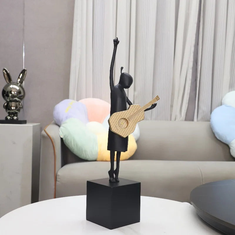 Abstract Guitarist Resin Sculptures by DecorBites™: Musical Instrument Decor for Home