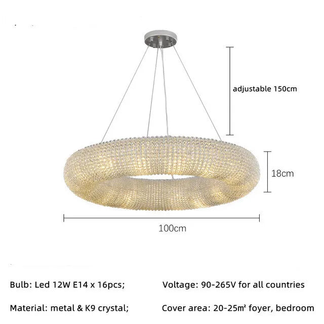 DecorBites™ Crystal Loft Chandelier: Modern Luxury LED Pendant Light for Living Room Decor