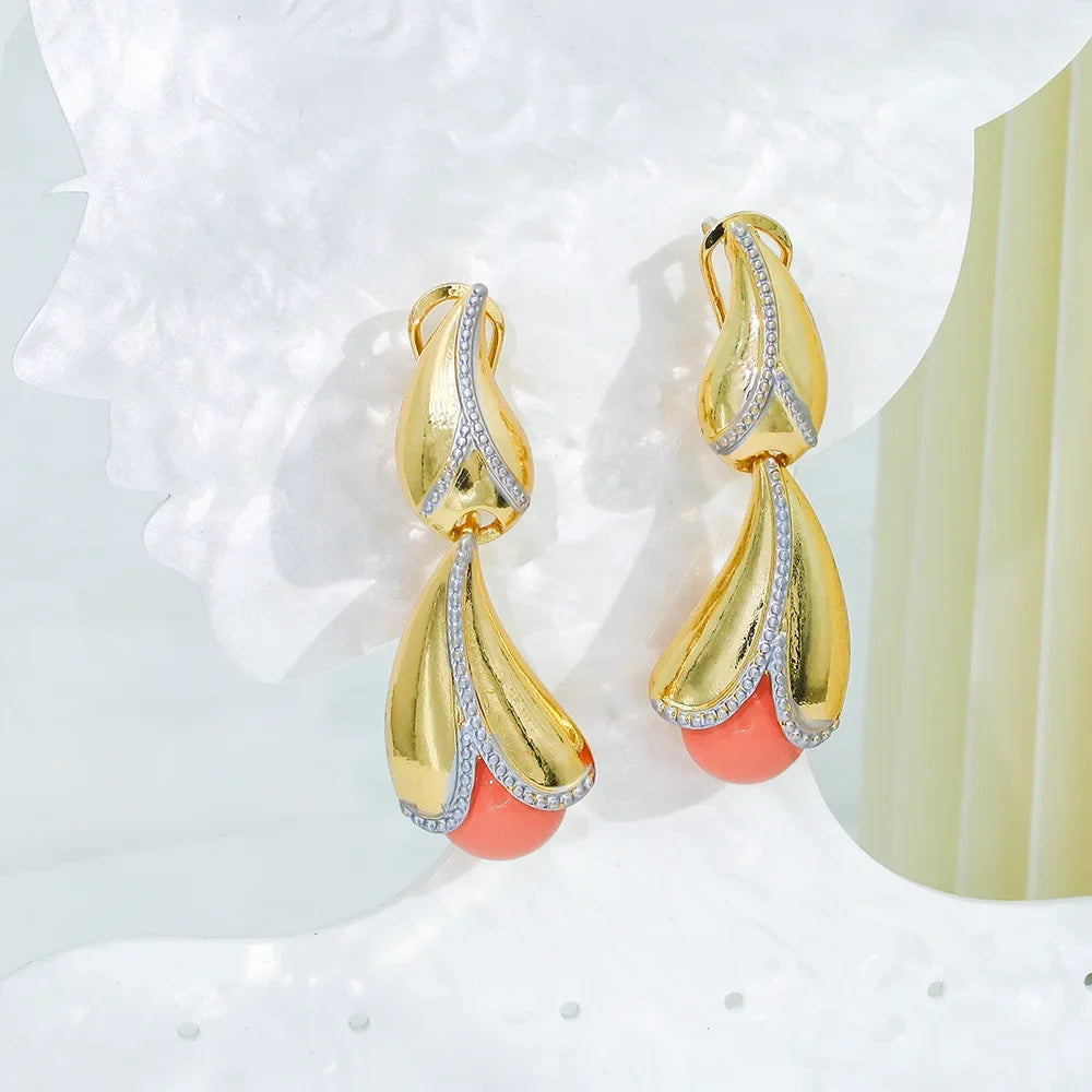 GZJPEI 4Pcs Freshwater Pearl Jewelry Set Unique Italy 18K Gold Plated Water Drop Jewellery For Women Wedding Gift 2025 New