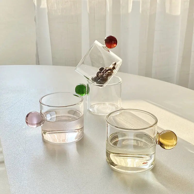 DecorBites™ Glass Espresso Cups Set with Saucers, Handle, 110ml - Table Decor and More