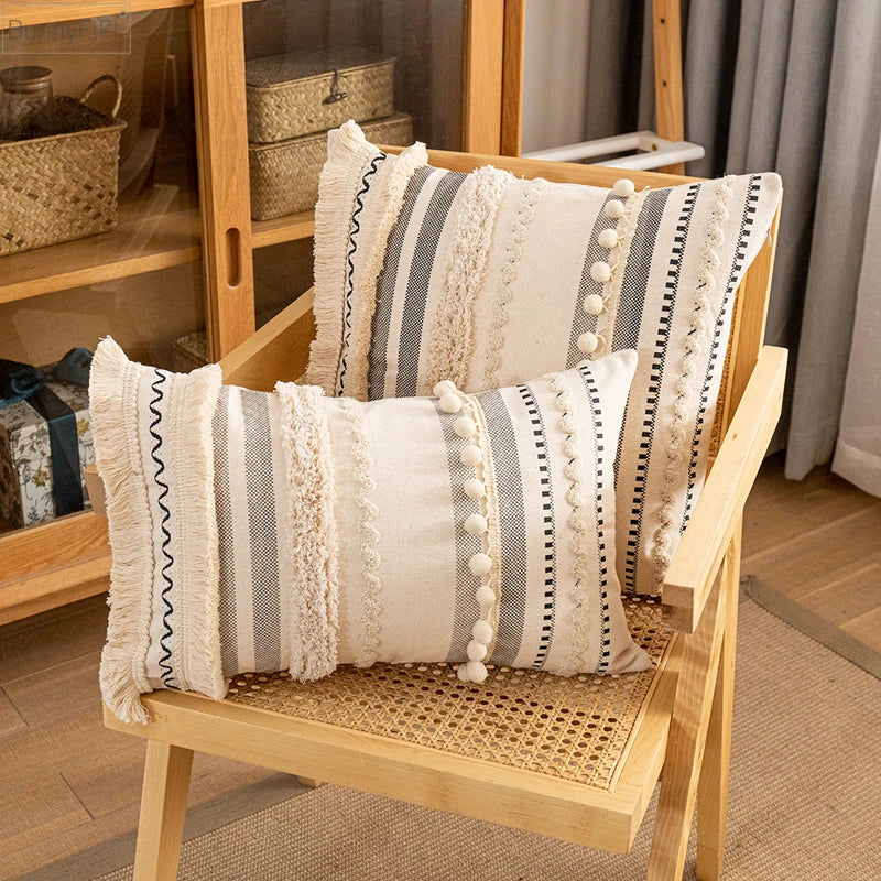 DecorBites™ Bohemian Beige Cotton Cushion Cover for Home Decor