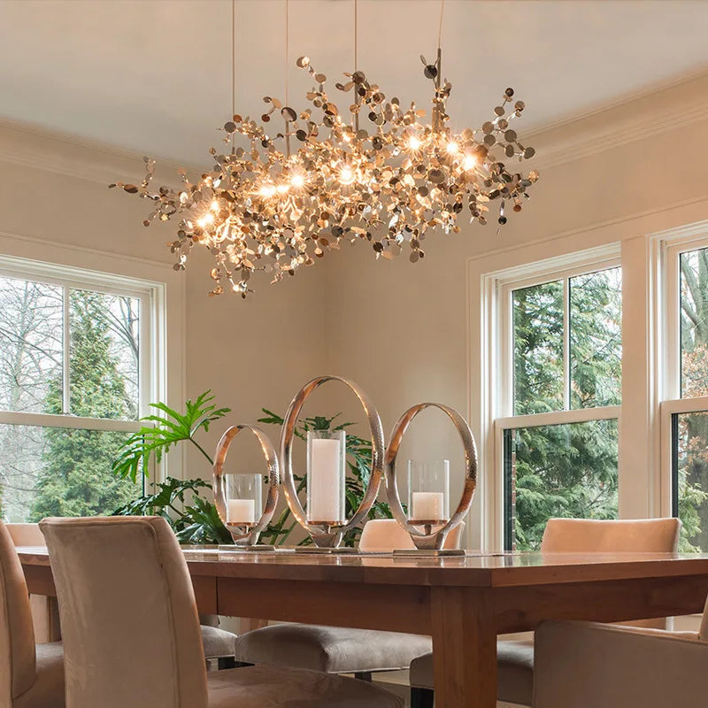DecorBites™ Chrome Leaf LED Chandelier for Elegant Indoor Lighting