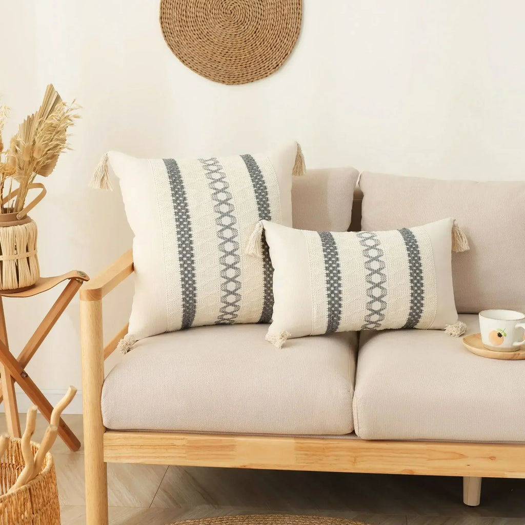 DecorBites™ Bohemian Tassel Cushion Cover: Handmade Geometric Crochet Pillowcases