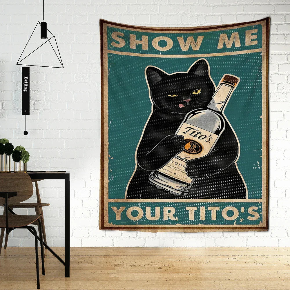 DecorBites™ Cat Tarot Tapestry Wall Hanging: Kawayi Psychedelic Witchcraft Bohemian Home Decor