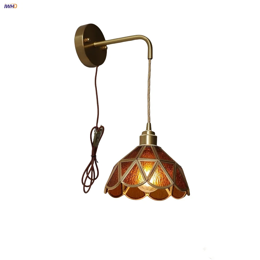 DecorBites™ Amber Glass LED Wall Light for Bedroom & Staircase - Modern Nordic Plug-In Fixture