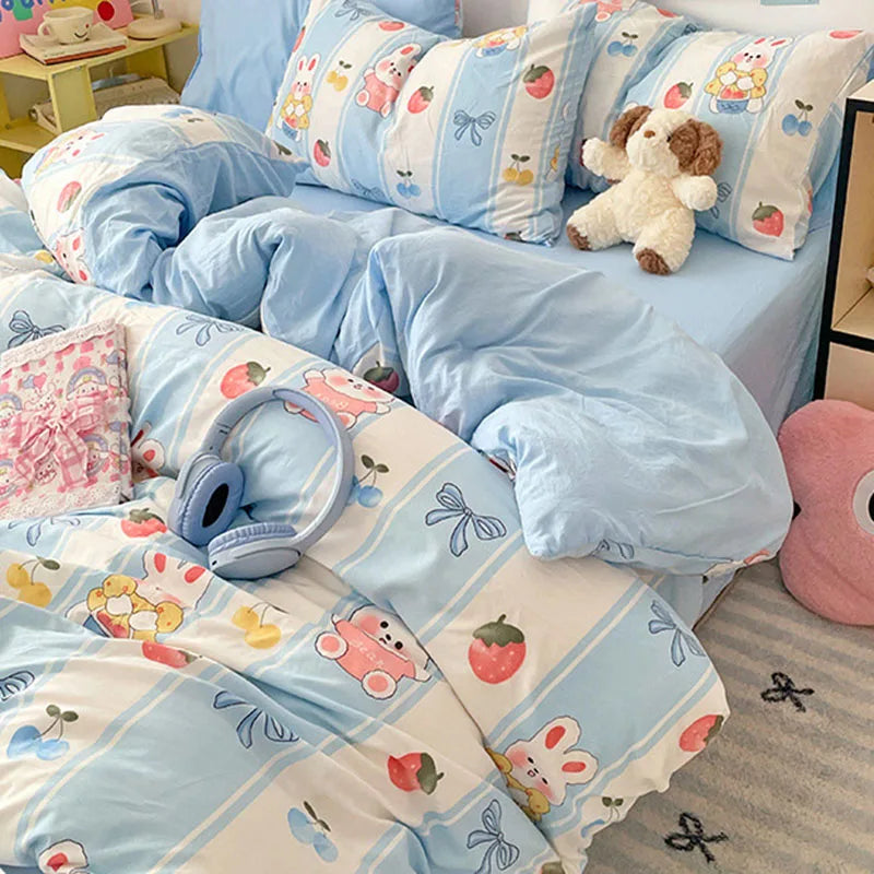 DecorBites™ Cartoon Pattern Cotton Bed Sets Quilt Cover Sheet Pillowcase Bedclothes