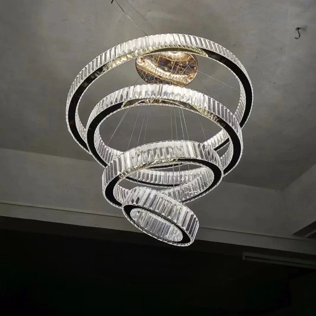 DecorBites™ Crystal Round Chandelier: Elegant Stair Pendant Light for Luxury Home Decor