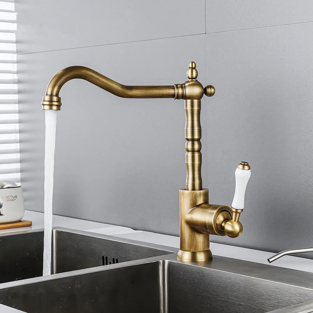 DecorBites™ Black Antique Kitchen Faucet Single Lever Mixer Tap Hot Cold Water Chrome