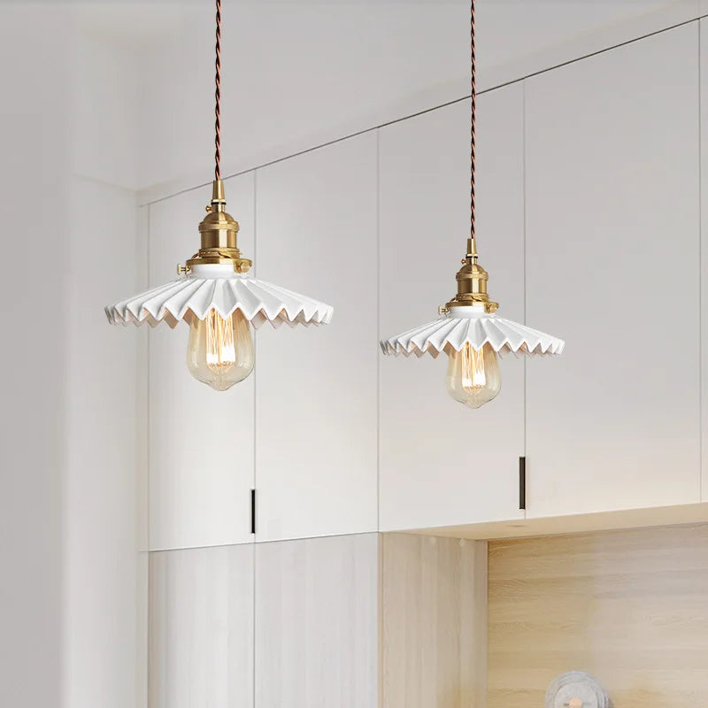DecorBites™ Japanese Ceramic Brass Bedside Chandelier for Bedroom Bay Window Bar Lighting