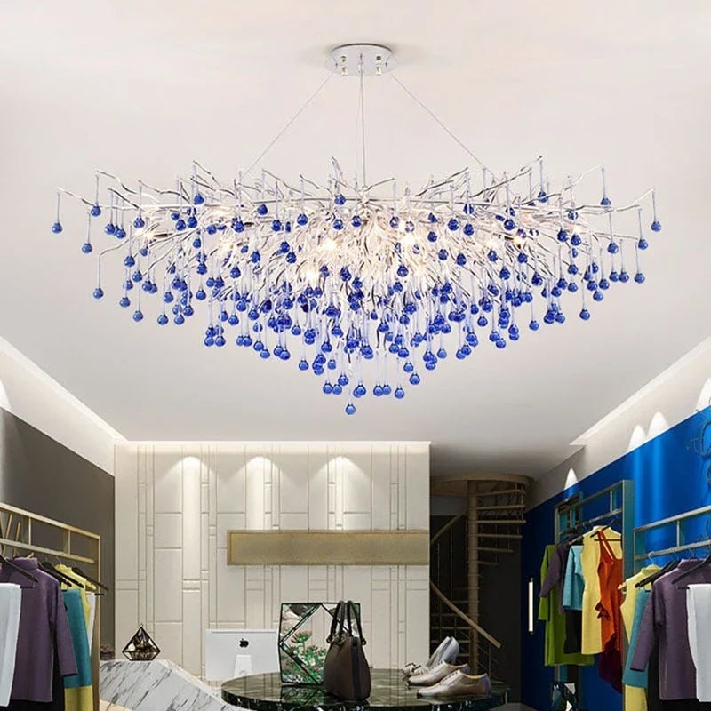 DecorBites™ Blue Crystal LED Chandelier: Luxury Classic Pendant Light for Living Room.