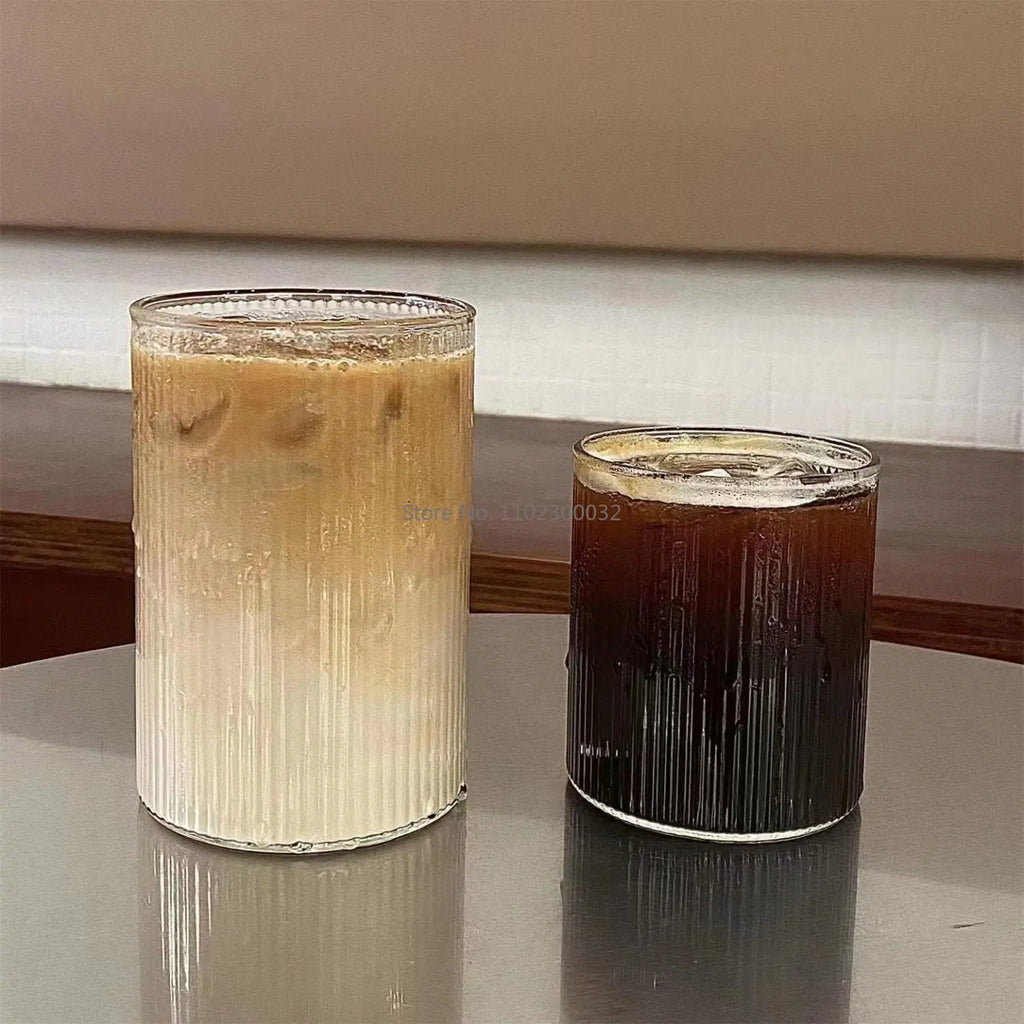 DecorBites™ Clear Glass Coffee Cups Set of 6 - Heat-Resistant Vertical Design for Various Drinks