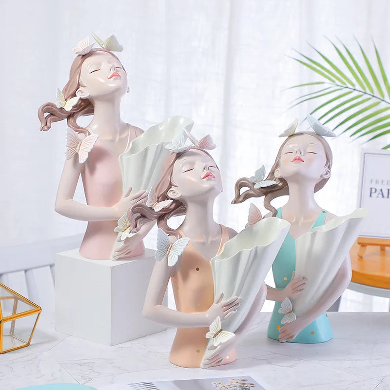 DecorBites™ Decorative Butterfly Girl Sculptures Resin Flower Vase Ornaments