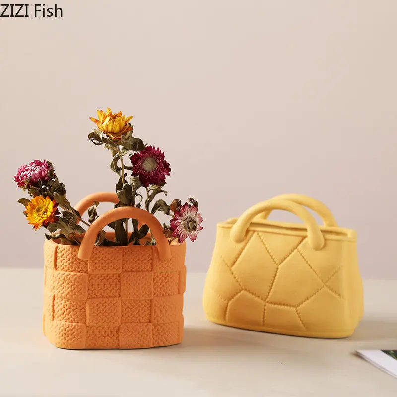 DecorBites™ Handwoven Ceramic Vase: Decorative Flower Pot for Home Décor and Floral Arrangement