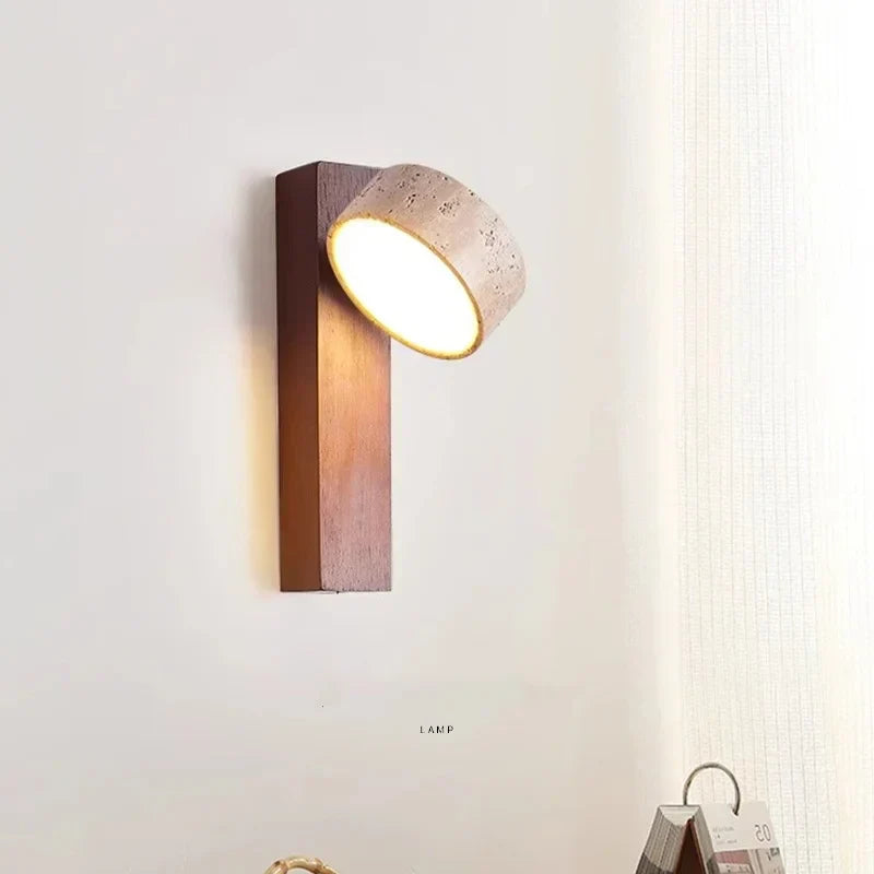 DecorBites™ Canopy LED Wall Light Rotate Yellow Travertine Japan Style Bedside Lamp