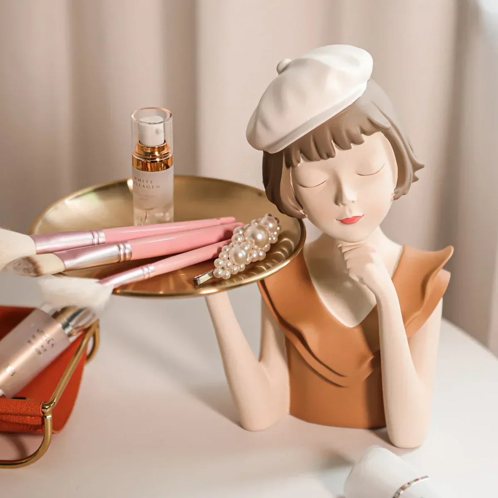 DecorBites™ Balloon Girl Bust Vase and Tray Set - Modern Resin Sculptures for Living Room Decor