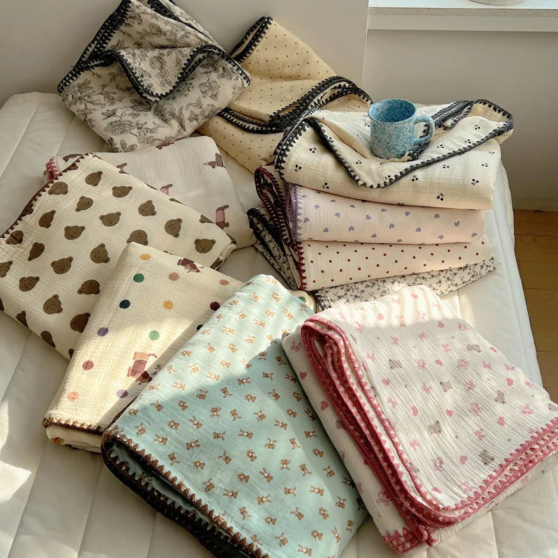 DecorBites™ Korean Cotton Cartoon Blanket for Travel & Home - Kids, Adults