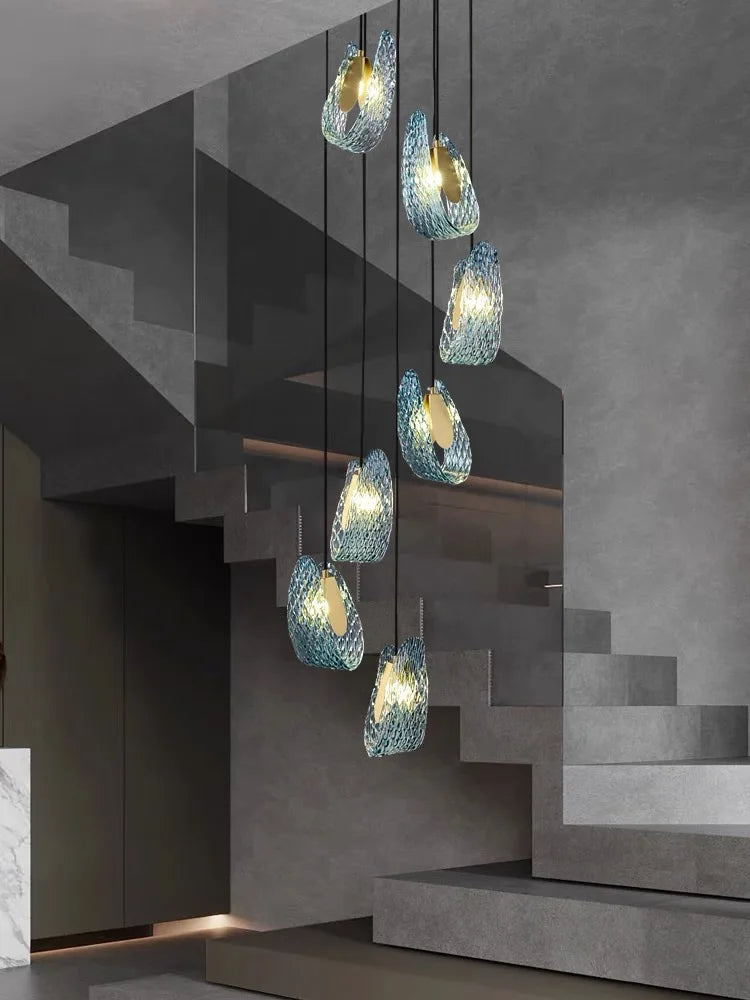 DecorBites™ LED Art Deco Blue Peacock Leaf Copper Ceiling Chandelier for Living Room