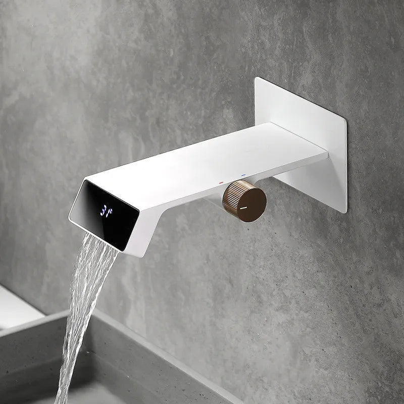 DecorBites™ LED Basin Faucet Wall Mounted Hot Cold Mixer Bathroom Brass Vanity