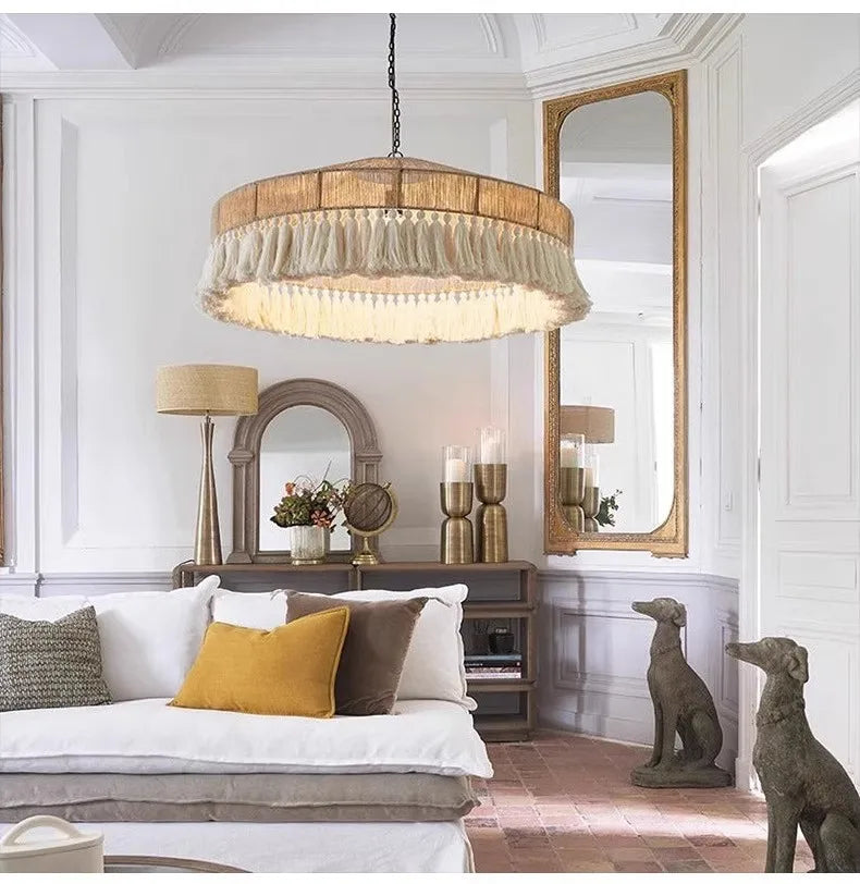 DecorBites™ Bohemian Tassel Chandelier: Handmade Nordic Rustic Pendant Lamps for Home and Shop