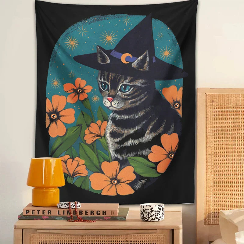 DecorBites™ Cat Tapestry Wall Hanging: Cute Witchcraft Decor for Home, Bedroom, Dorm