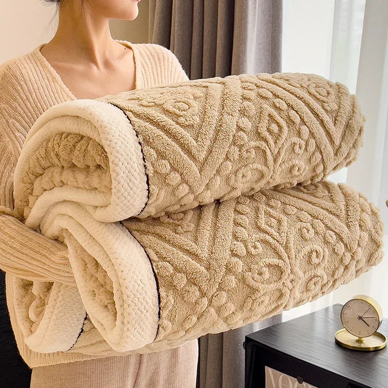 DecorBites™ Carved Velvet Warmth Blanket - Soft Fluffy Sofa Bed Cover