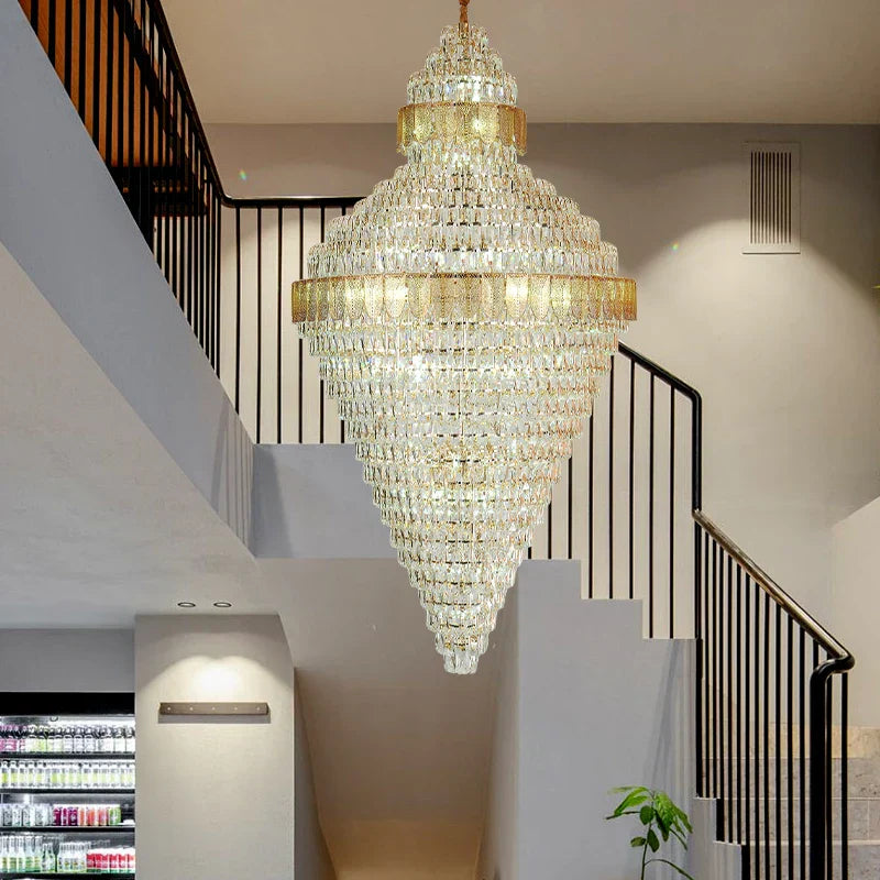 DecorBites™ Elegant Duplex Crystal Chandelier Spiral Staircase High Living Room Light