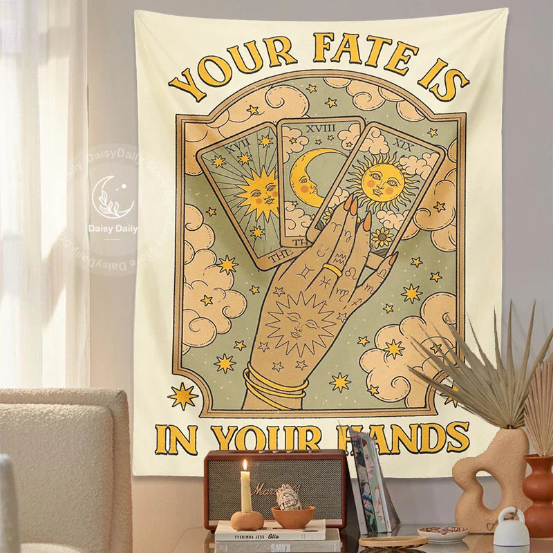DecorBites™ Cat Tarot Tapestry: Fate & Moon Sun Aesthetic Decor for Bedroom