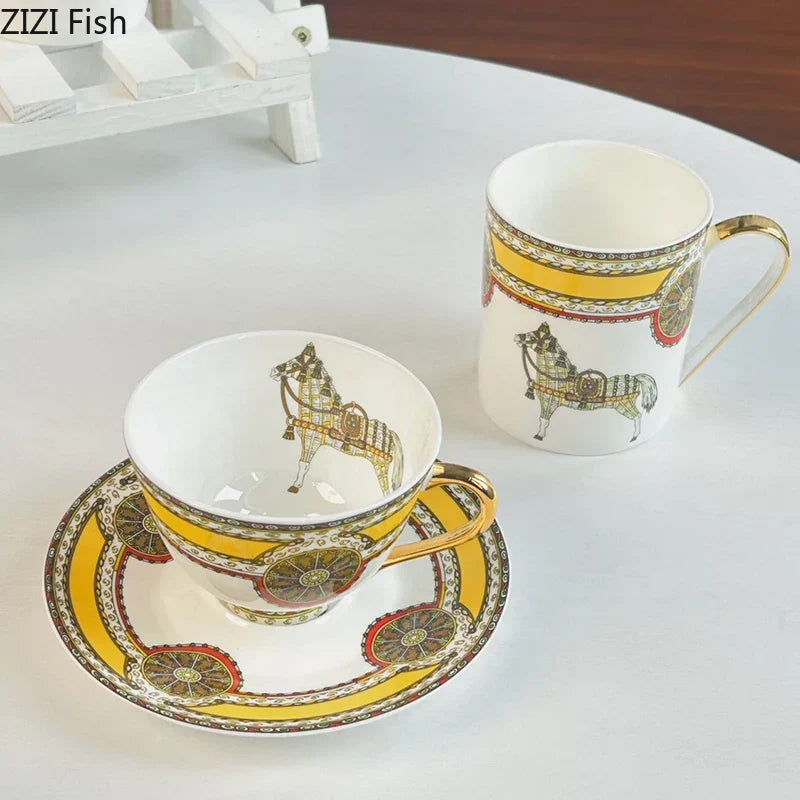 DecorBites™ Bone Porcelain Coffee Mug Cup Saucer Set for Dining Table Tea Fruits Juice