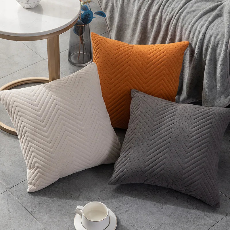 DecorBites™ Blue Wave Crimping Quilted Cushion Cover for Home Sofa Bed Decor