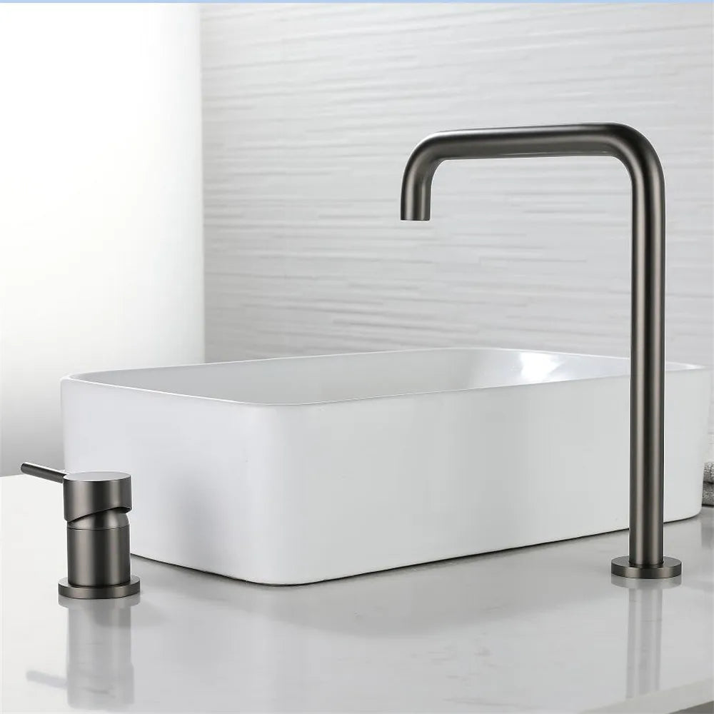 DecorBites™ Gun Grey Bathroom Faucet with Super Long Pipe, 360° Rotating, Two Holes