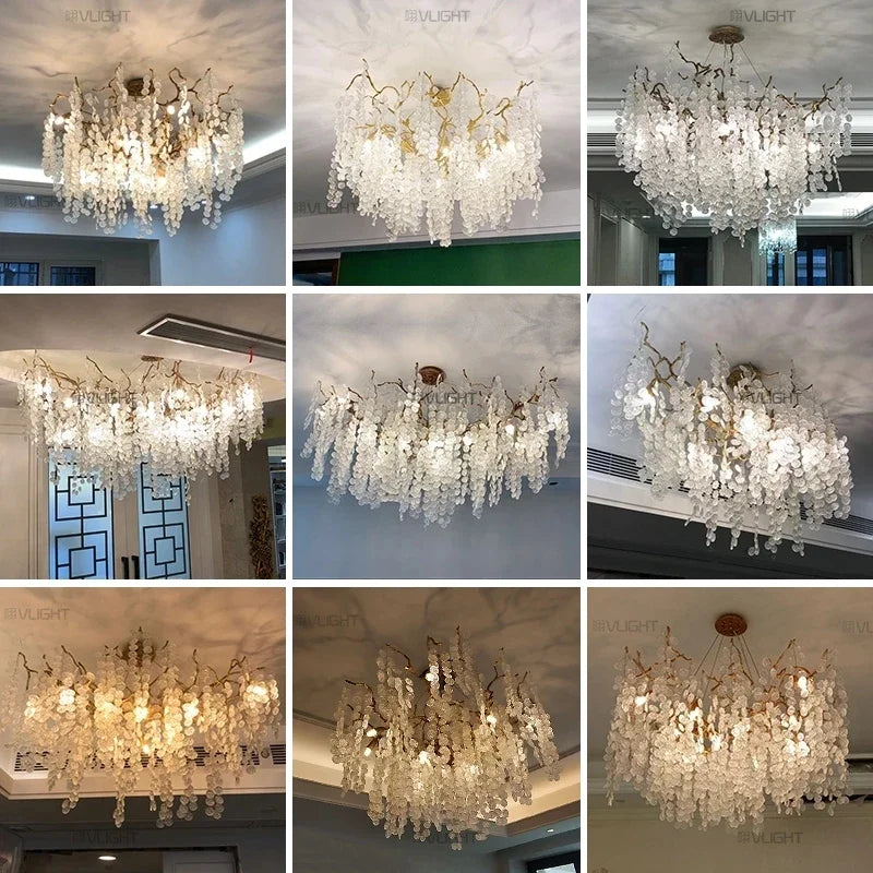 DecorBites™ Grapes Crystal Chandelier: Luxury Golden Copper Pendant Light for Living Room Bedroom