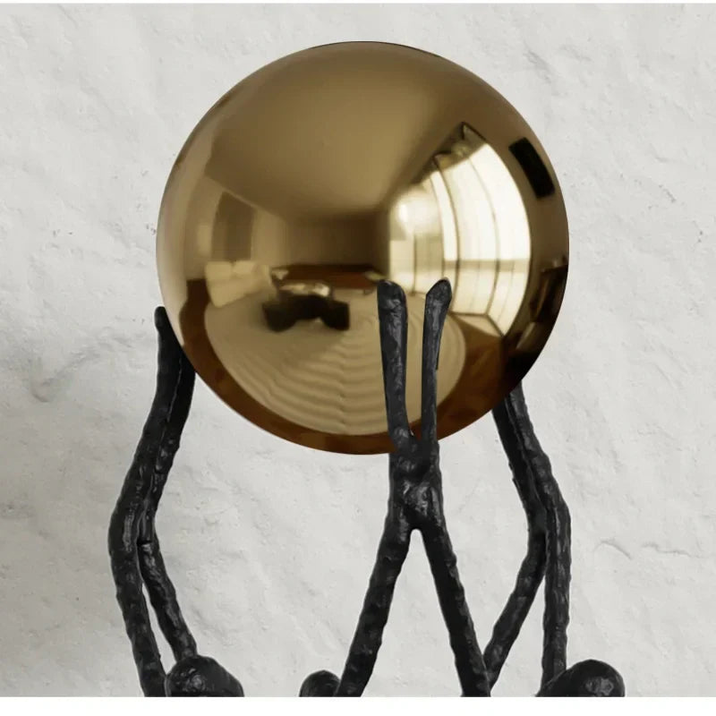 DecorBites™ Human Figure Sculpture Golden Ball Holder Metal Figurine Home Decor