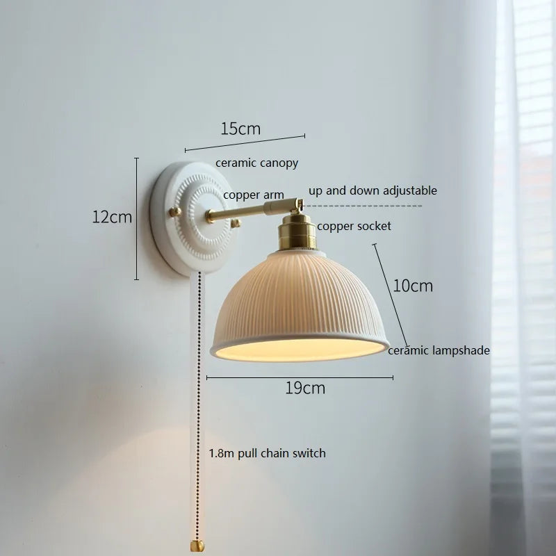 DecorBites™ Ceramic LED Wall Light with Copper Arm Socket for Bedroom Living Room