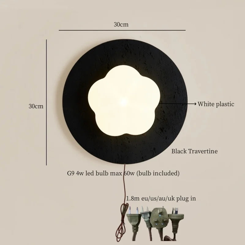 DecorBites™ Black Travertine LED Wall Lights Modern Home Decoration Bedside Lamps