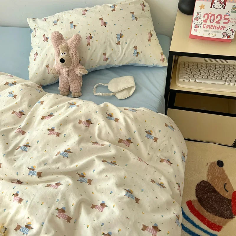 DecorBites™ Cartoon Pattern Printed Cotton Bedding Set with Pillowcase