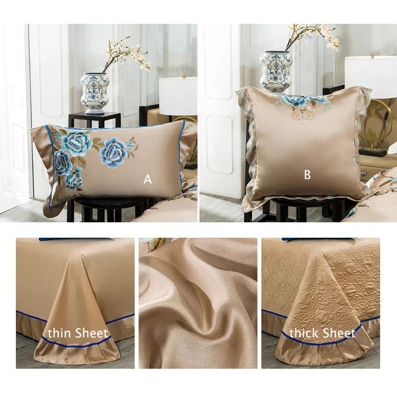 DecorBites™ Embroidered Egyptian Cotton Bedding Set - Queen King Linens, 200S Thread Count