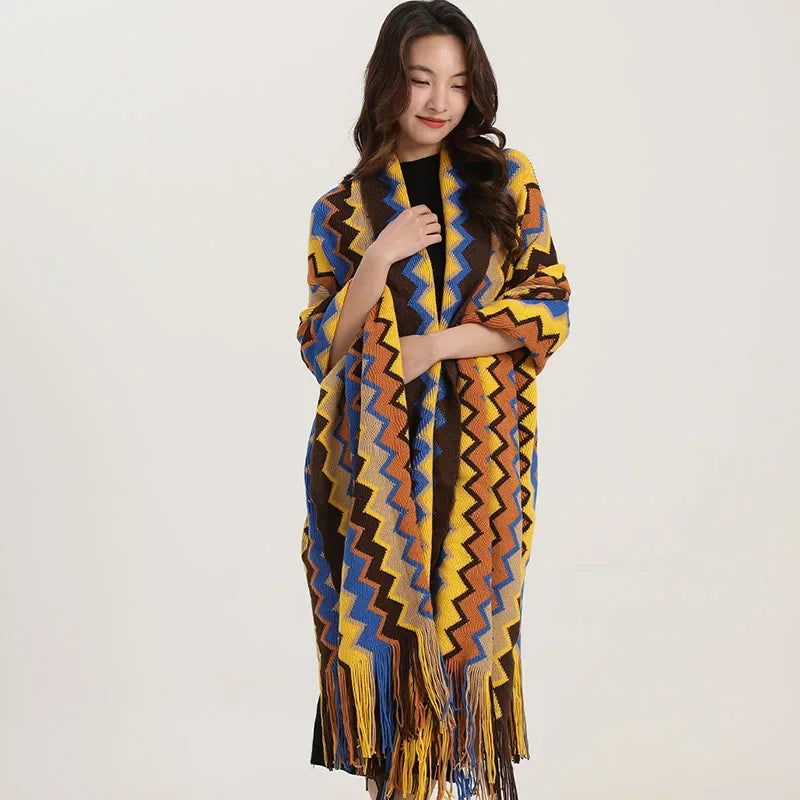 DecorBites™ Bohemian Wavy Fringe Shawl: Fashionable & Multifunctional Sofa Cover Blanket