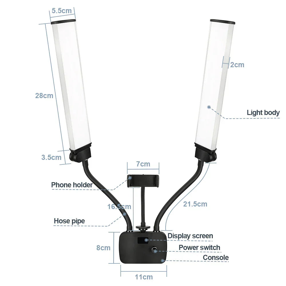 DecorBites™ Dualarm LED Beauty Light with Circular Light Strip on Tripod