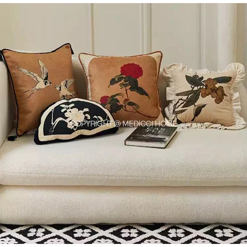 DecorBites™ Luxe Oriental Floral Decorative Pillow Case: Traditional Elegance for Sofa Bed