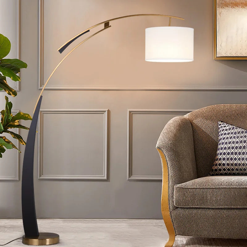 DecorBites™ Adjustable Metal Floor Lamp with White Cloth Shade & Long Arm for Living Room