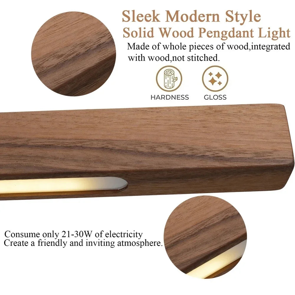 DecorBites™ Black Walnut Dining Pendant Light: Simple Log Strip Design for Dining Room, Office