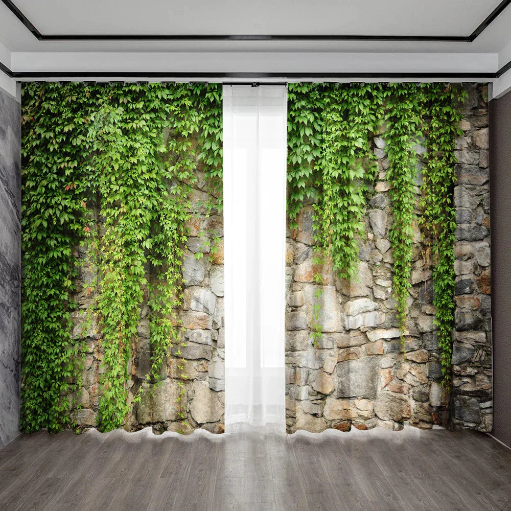 DecorBites™ Green Leaf Plant Printed Curtains for Home Decoration and Modern Vibes