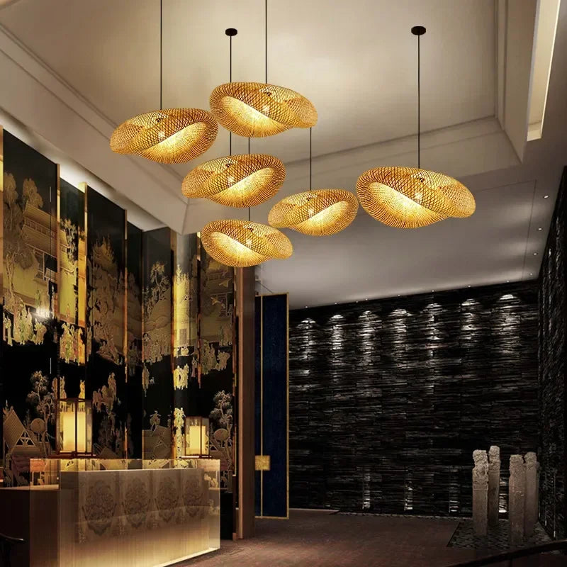 DecorBites™ Bamboo Chandelier: Handwoven LED Ceiling Pendant for Home Decor