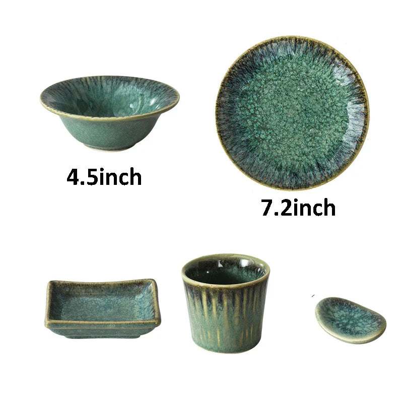 DecorBites™ Ceramic Dinnerware Set - Japanese-Inspired Kiln Change Plates and Bowl