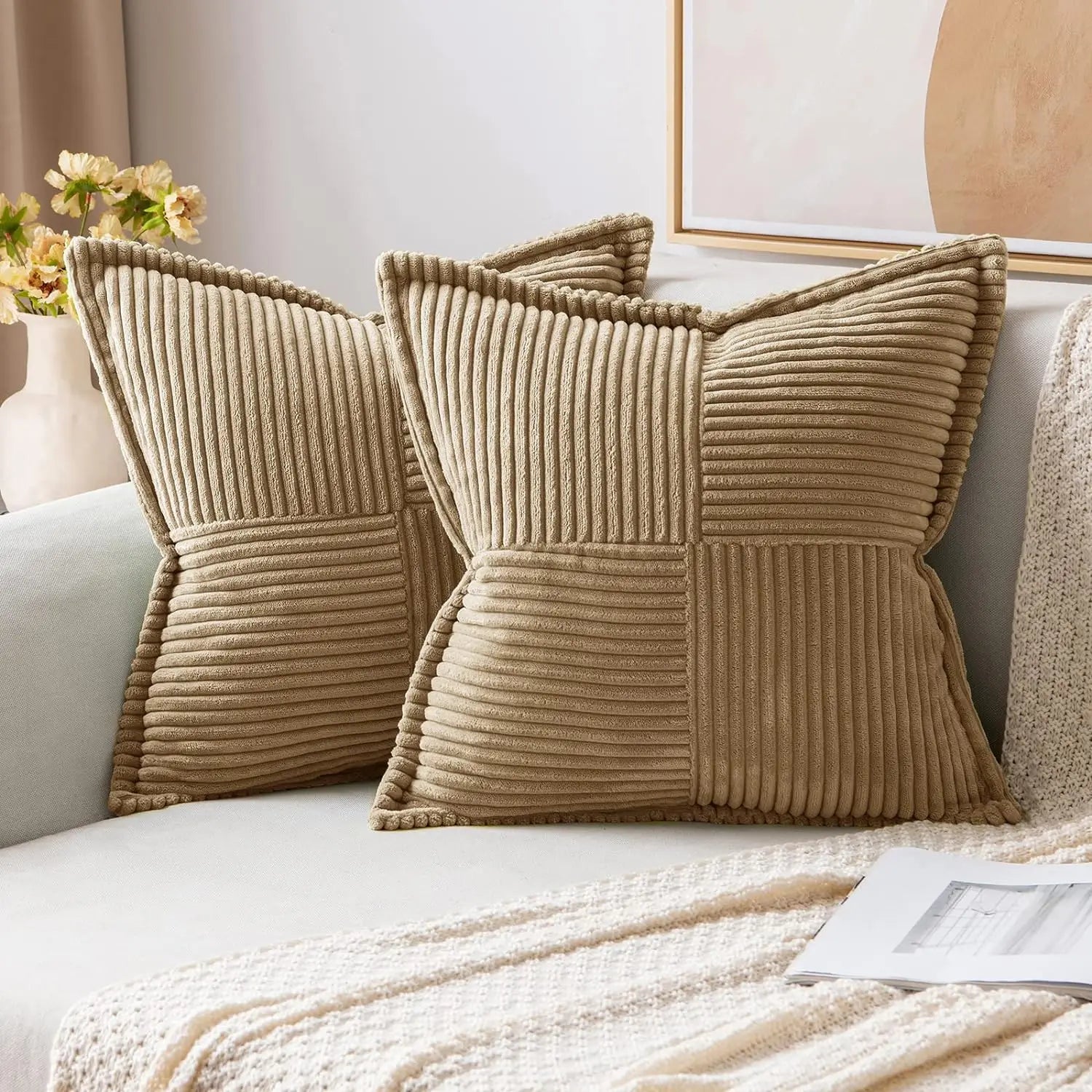 DecorBites™ Boho Striped Pillow Covers for Sofa Bed Decor, 45x45 White Polyester Pillowcases