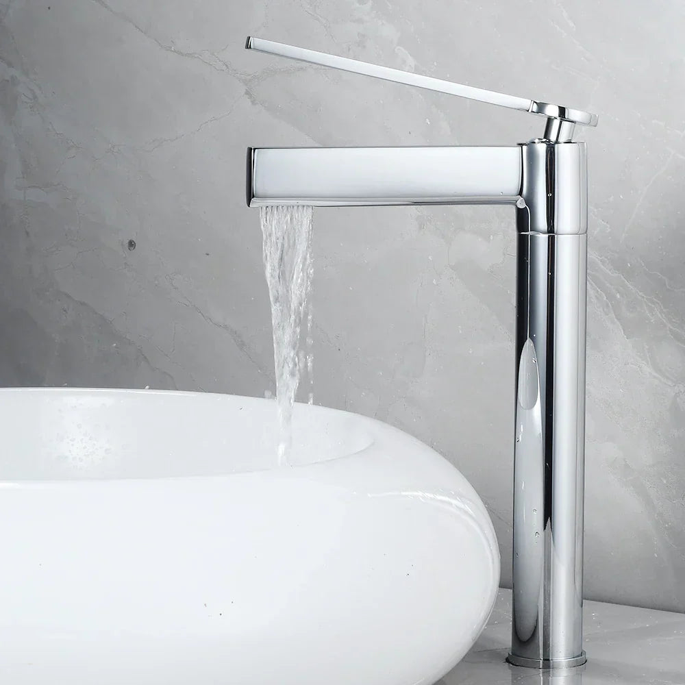 DecorBites™ Brass Deck Mounted Basin Faucet Single Handle Hot Cold Mixer for Bathroom Sink