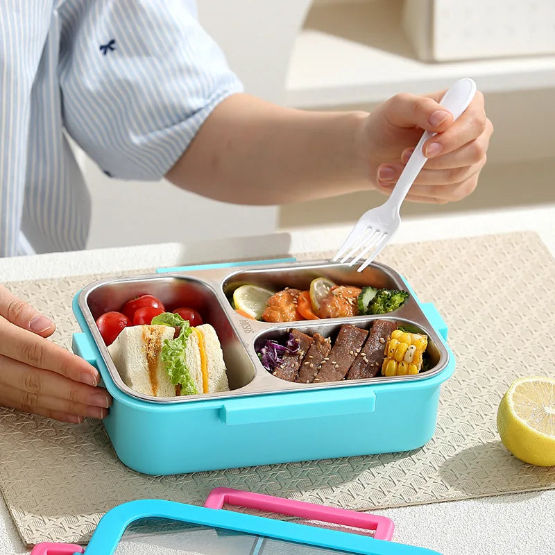 JUSTINLAU 304 Stainless Steel Lunch Box Compartment Leak-proof Student Office Workers Bento Box with Tableware Food Container