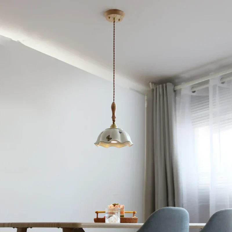 DecorBites™ Butterfly Ceramic LED Pendant Lamp with Wooden Handle for Home Decor