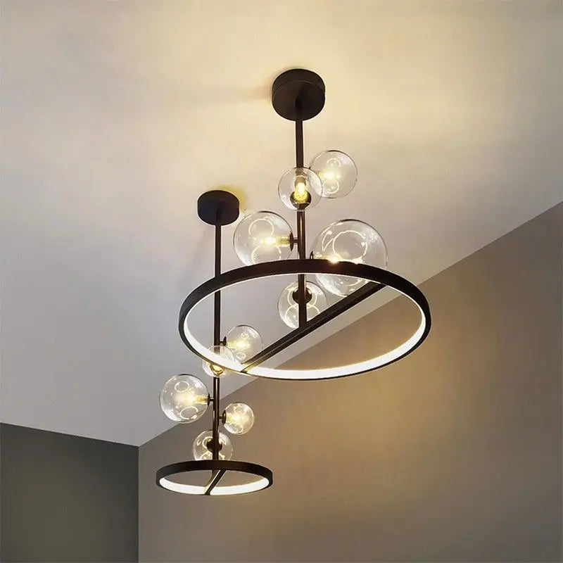DecorBites™ Black Glass Ball LED Pendant Chandelier for Dining Room, Kitchen, and Restaurant