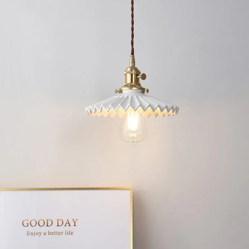 DecorBites™ Japanese Ceramic Brass Bedside Chandelier for Bedroom Bay Window Bar Lighting